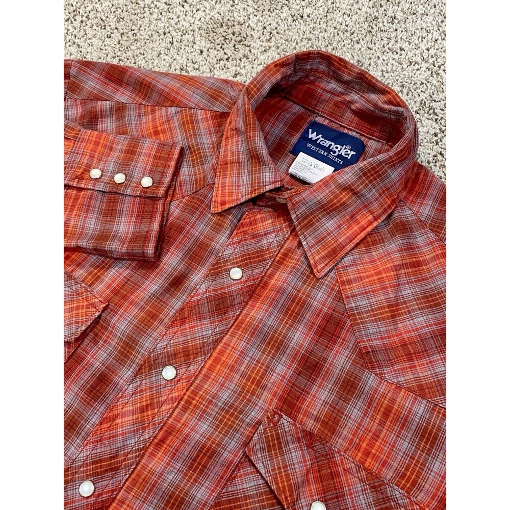 Vintage Wrangler Shirt Mens Large Pearl Snap Western Rodeo Plaid Farmer